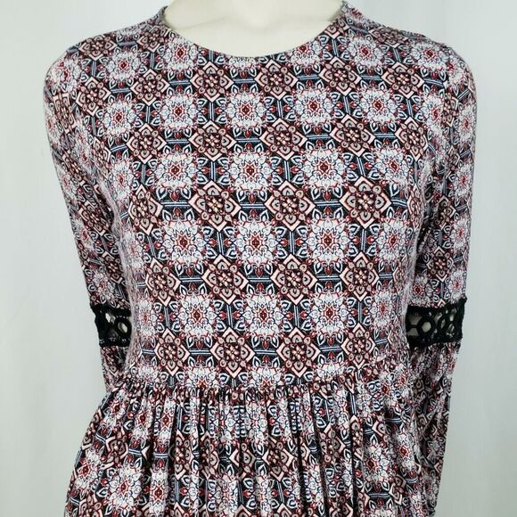 Max Jeans Hippie Tunic Top Floral Long Bell Sleeves Macramé Mandala - Picture 5 of 8